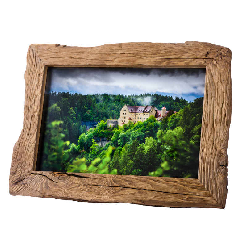 Hochwertiger Bilderrahmen aus Altholz Eiche mit Naturmotiv